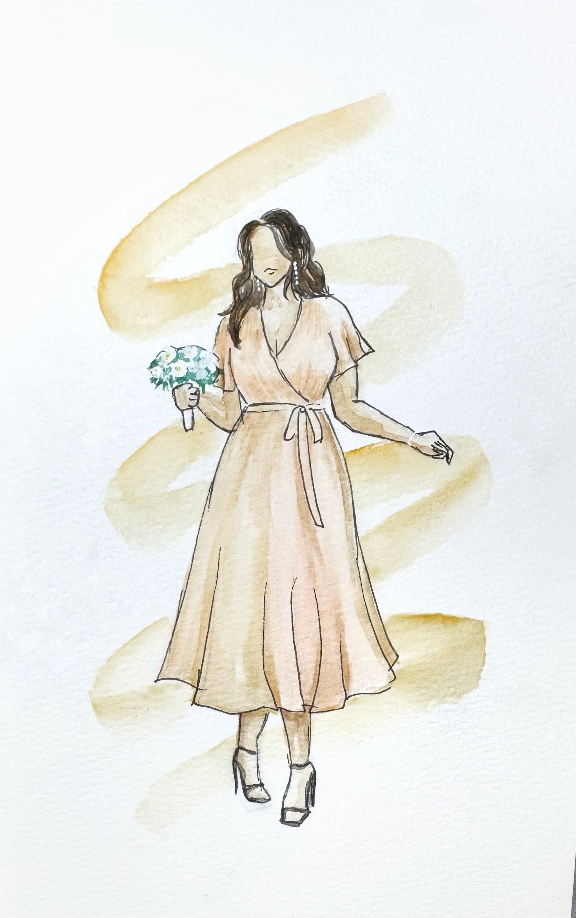 Ink and watercolor portrait sample